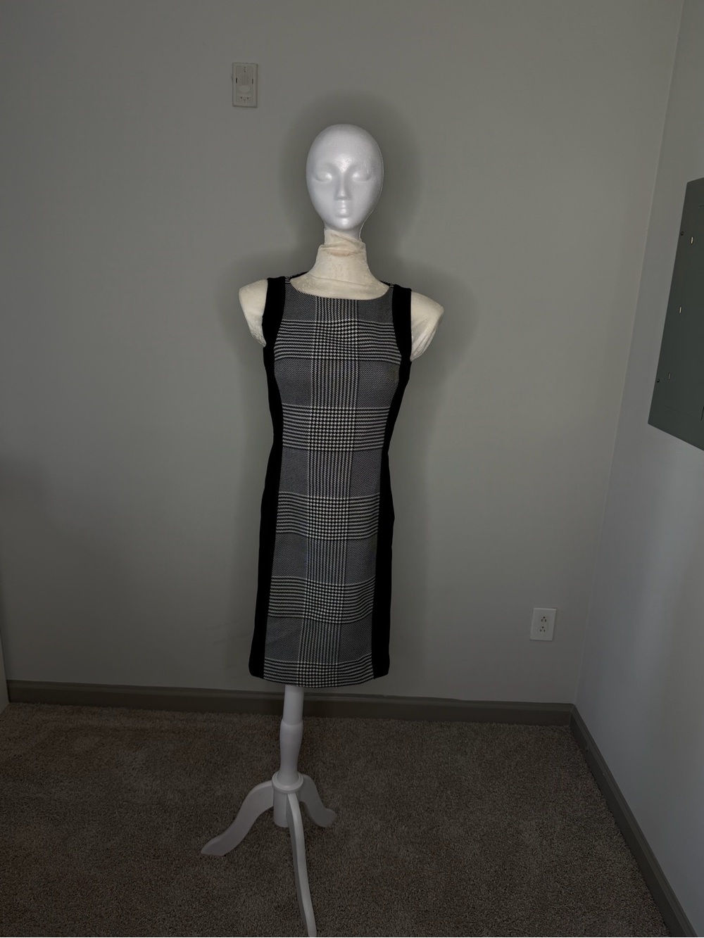 H&M Black and Gray Plaid Sheath Dress